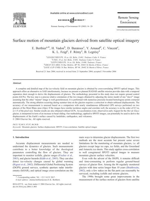 Surface motion of mountain glaciers derived from satellite optical ...