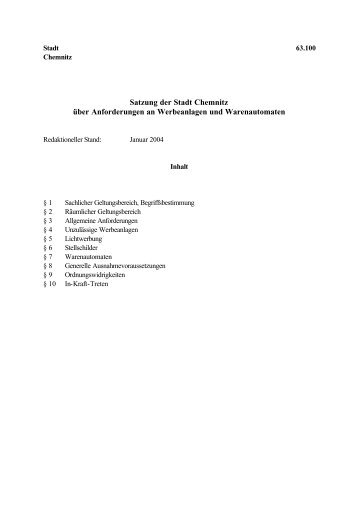 Anforderungen an Werbeanlagen und Warenautomaten - Chemnitz