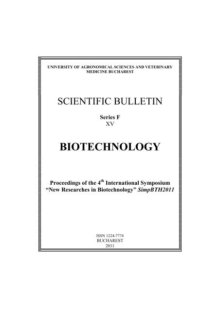 New Researches in Biotechnology - Facultatea de Biotehnologii ...