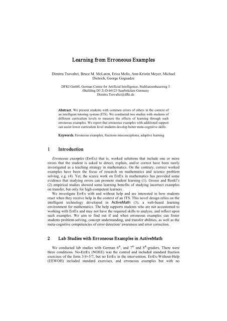 Learning from Erroneous Examples - ActiveMath