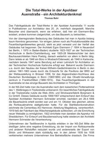 Die Total-Werke in der Apoldaer Auenstrasse - ein ... - Egon Eiermann
