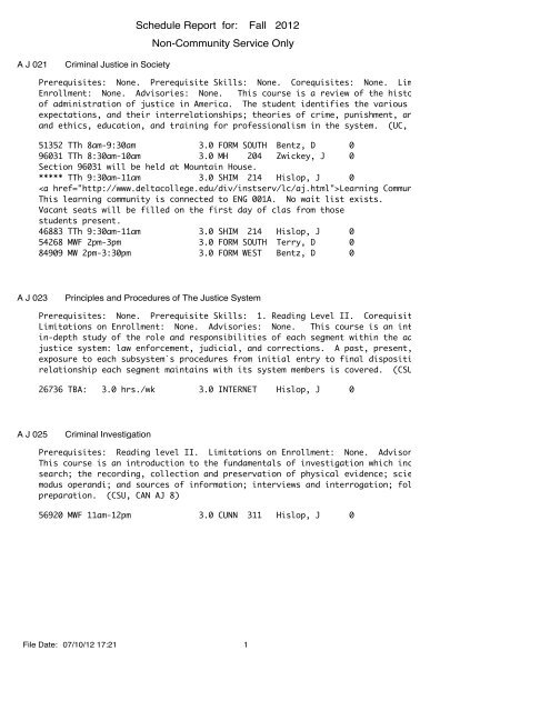 Schedule Report For San Joaquin Delta College