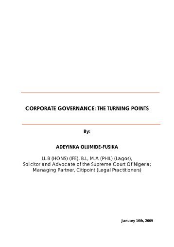 CORPORATE GOVERNANCE: THE TURNING POINTS - UBA Plc