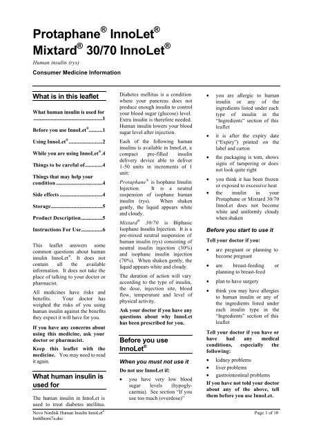 Protaphane InnoLet Mixtard 30/70 InnoLet - Novo Nordisk Australasia