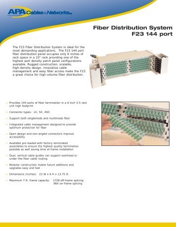 F23 Fiber Distribution System (FDS) Panel – 144 Port - Clearfield