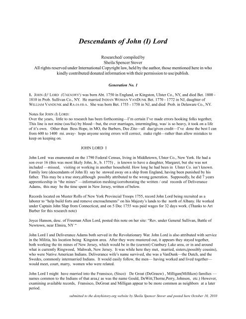 Descendants of John (I) Lord - the Delaware County, NY Genealogy ...