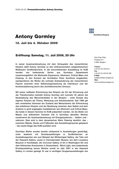 Antony Gormley - Kunsthaus Bregenz