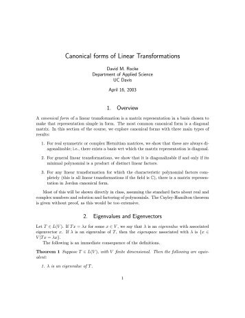 Canonical forms of Linear Transformations - David Rocke