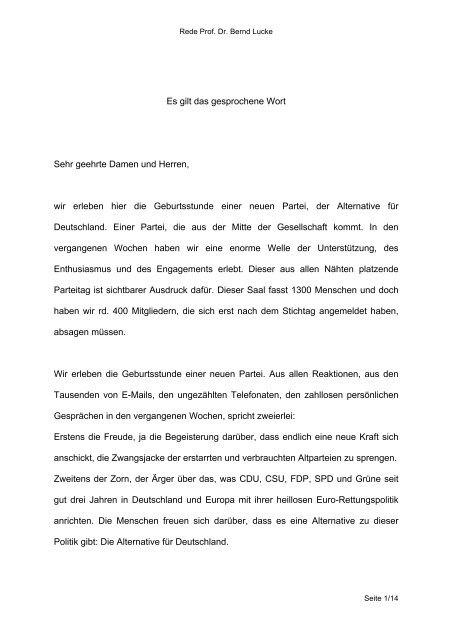 Alternative Für Sehr Geehrte Damen Und Herren Es gilt das gesprochene Wort Sehr geehrte Damen und Herren, wir