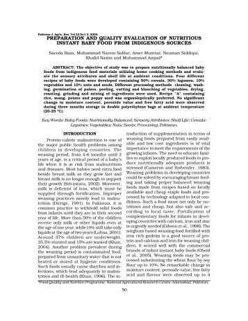 preparation and quality evaluation of nutritious baby food ... - PJAR