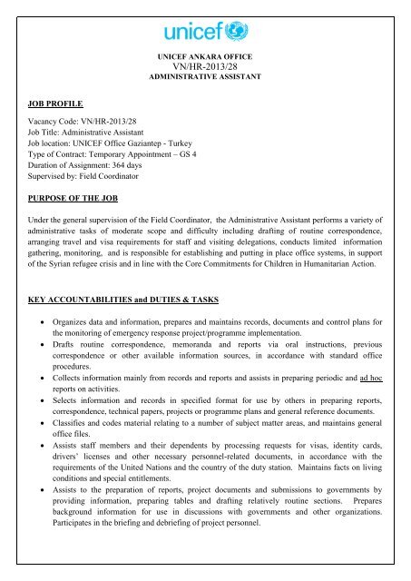 Vacancy Vn 2013 28 Emergency Admin Assistant Gs4