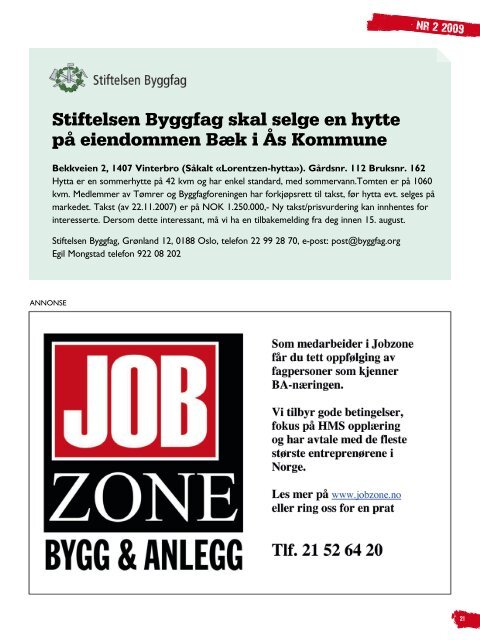 Byggfagbladet 2 2009 - TÃ¸mrer og Byggfagforeningen