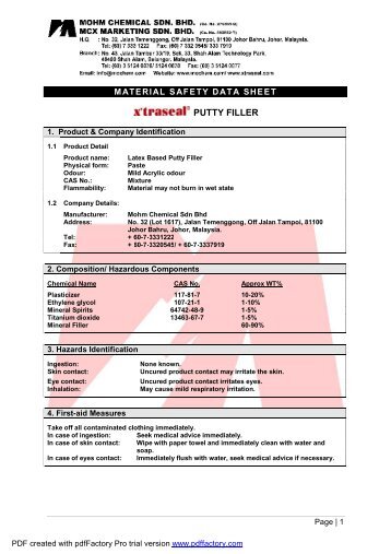 MSDS - Putty Filler - Sealant Manufacturer