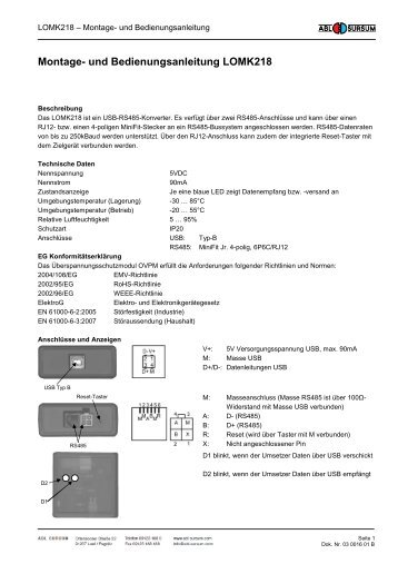 Montage- und Bedienungsanleitung LOMK218 - ABL Sursum