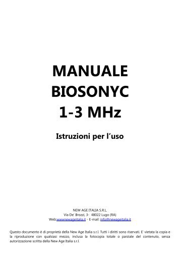 MANUALE BIOSONYC 1-3 MHz Istruzioni per l'uso