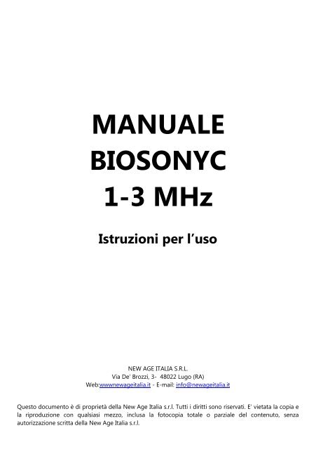 MANUALE BIOSONYC 1-3 MHz Istruzioni per l'uso