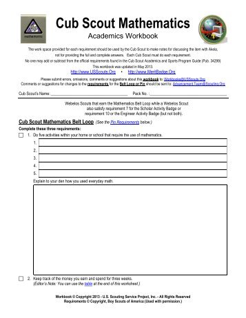 Cub Scout Mathematics Worksheet - Merit Badge Research Center