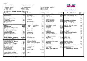 Preisliste-Partyservice, gültig ab März 2011