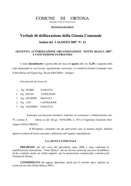 Autorizzazione Notte Bianca 2007-.pdf - Comune di Ortona