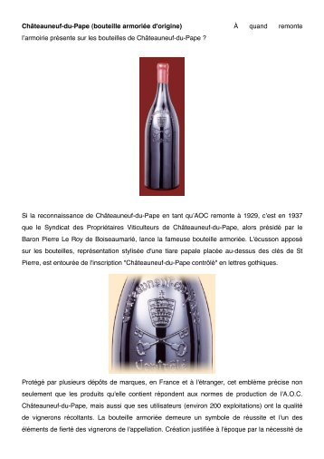 Châteauneuf-du-Pape (bouteille armoriée d'origine) À ... - Cave SA