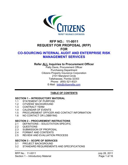rfp no.: 11-0011 request for proposal - Citizens Property Insurance