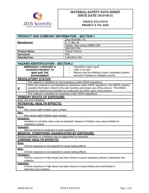 MSDS - ZEUS Scientific