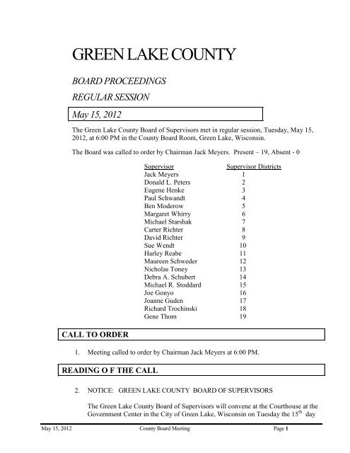 Minutes - Green Lake County