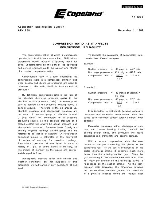 Copeland 17-1268 COMPRESSION RATIO AS IT AFFECTS ...