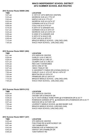 Summer School-Bus Routes - Waco ISD