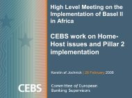 CEBS work on Home Host issues and Pillar 2 implementation