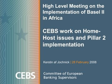 CEBS work on Home Host issues and Pillar 2 implementation