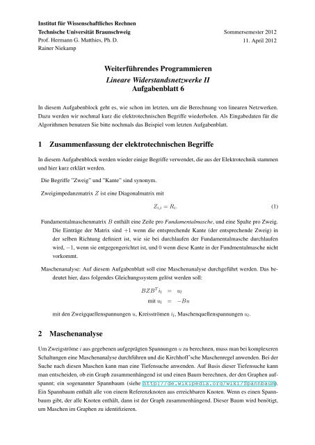 Aufgabenblock 6 - Institut fÃƒÂ¼r Wissenschaftliches Rechnen