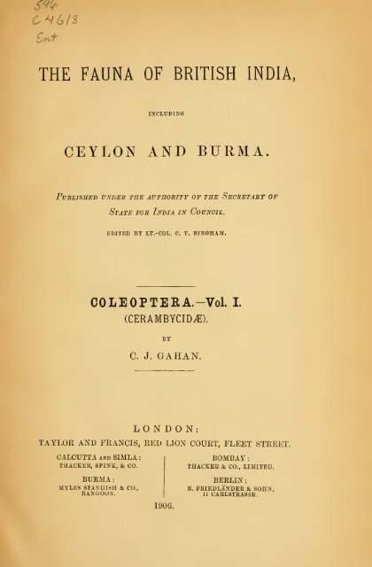 Coleoptera. Vol. I. [Longicornia. Part I.]