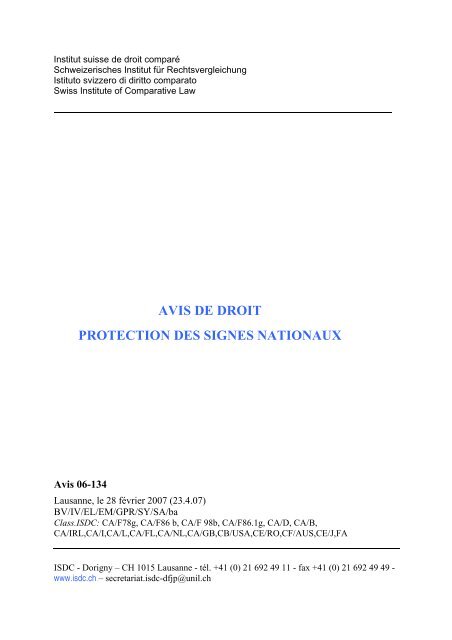 AVIS DE DROIT PROTECTION DES SIGNES NATIONAUX