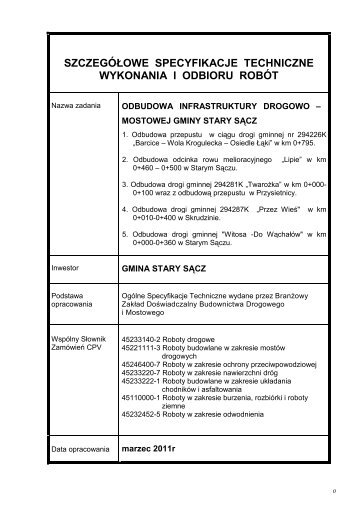 szczegÃ³Åowe specyfikacje techniczne wykonania i odbioru robÃ³t