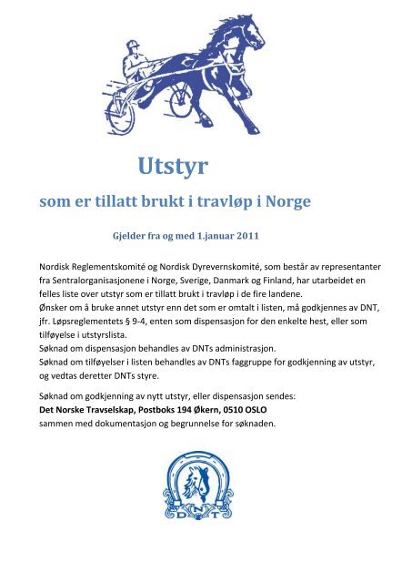 Utstyr - Det Norske Travselskap