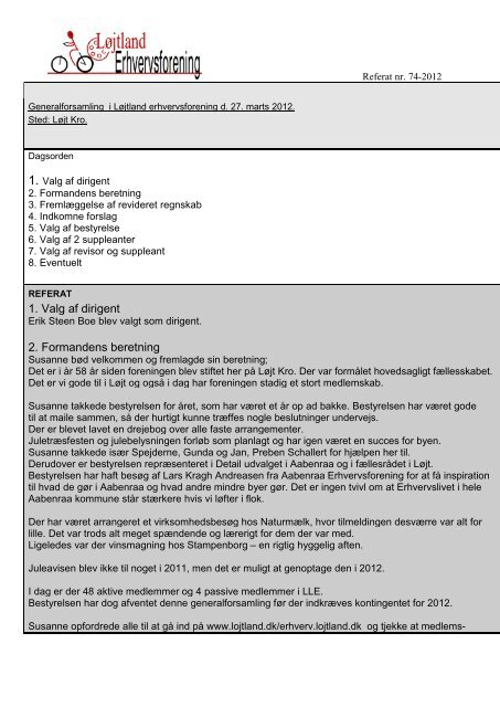 1. Valg af dirigent 2. Formandens beretning - Portal for Løjt Land