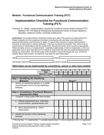 FCT Implementation Checklist - National Professional Development ...