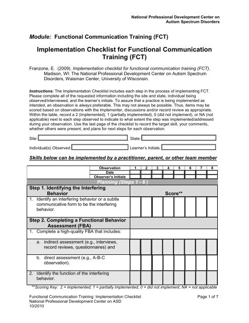 FCT Implementation Checklist - National Professional Development ...