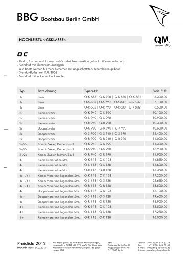 Preisliste 2012 - BBG Bootsbau Berlin GmbH