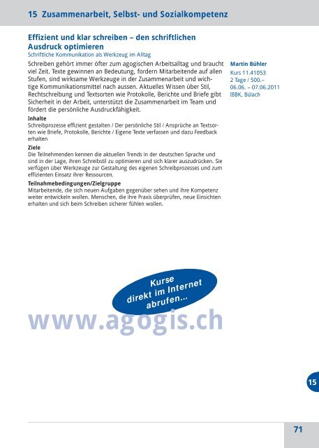 W eiterbildung Programm 2011 - Agogis