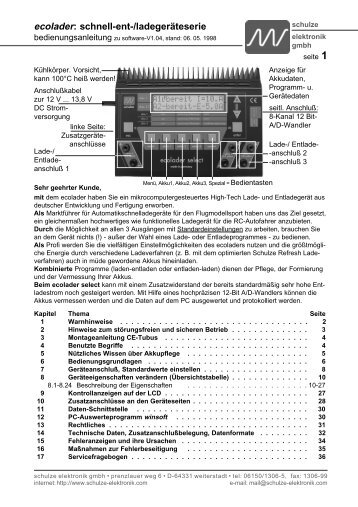 ecolader: schnell-ent-/ladegeräteserie - Schulze Elektronik GmbH