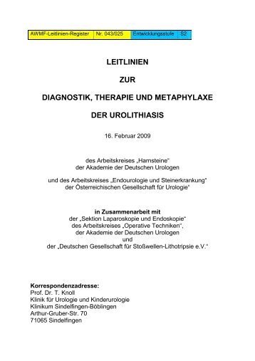 leitlinien zur diagnostik, therapie und metaphylaxe ... - Urologenportal