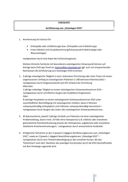 1 CHECKLISTE Zertifizierung zum âOsteologen DVOâ 1 ...