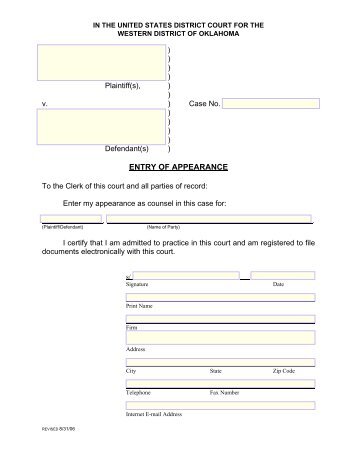 ENTRY OF APPEARANCE - Western District of Oklahoma