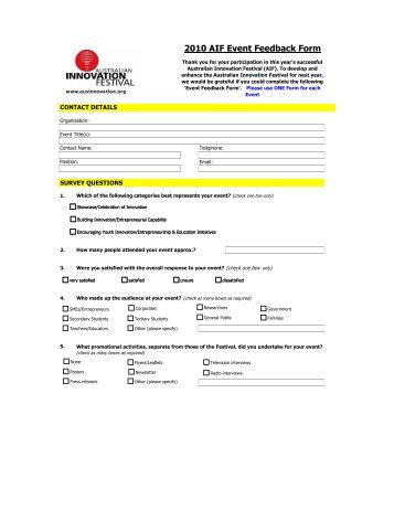 2010 Festival - Event Evaluation Form