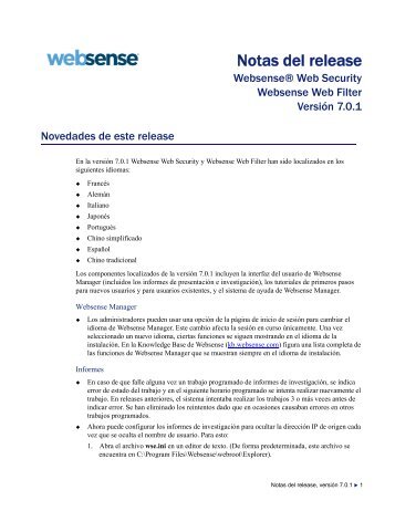 Notas del release, VersiÃƒÂ³n 7.0.1 - Websense