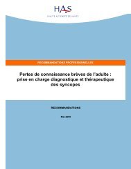 Syncopes - Recommandations - Haute Autorité de Santé