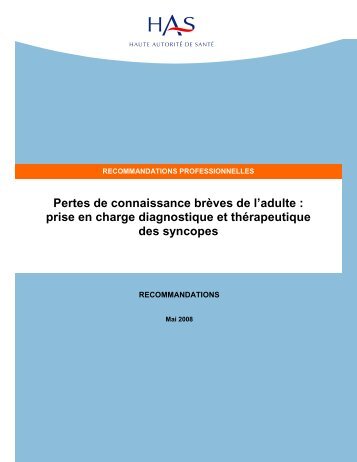 Syncopes - Recommandations - Haute Autorité de Santé