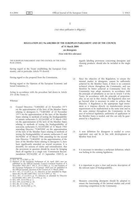 REGULATION (EC) No 648/2004 OF THE EUROPEAN - EUR-Lex